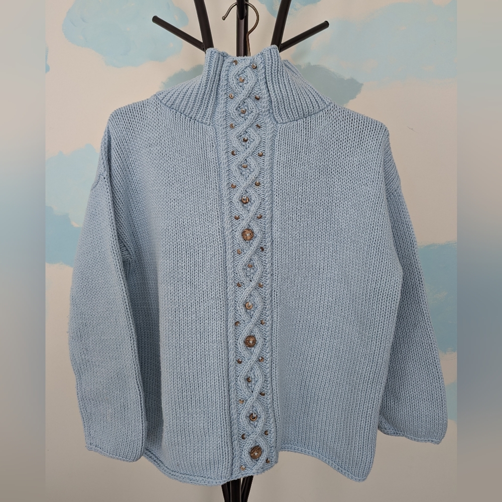 Pure Handknit blue cotton sweater - size L/XL🔹